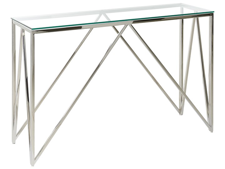 Beliani Konsola srebrna szkło hartowane stal nierdzewna 120 x 40 cm prostokątny stolik styl nowoczes ...