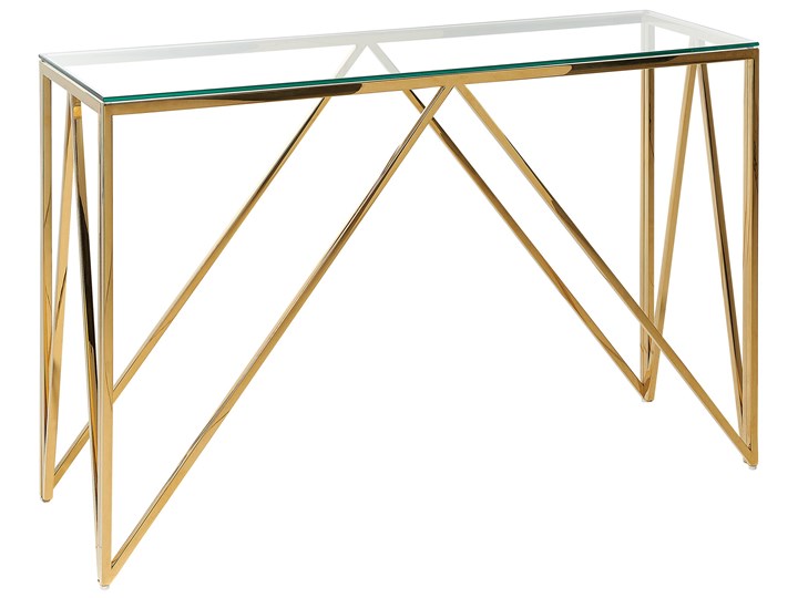 Beliani Konsola złota szkło hartowane stal nierdzewna 120 x 40 cm prostokątny stolik styl nowoczesny ...