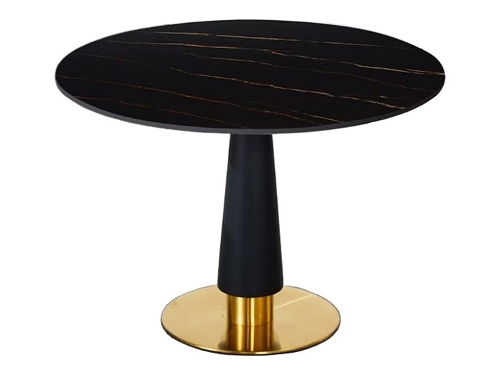 Stół okrągły Glamour, marmurowy spiek czarny na złoto czarnej podstawie FI 100 cm