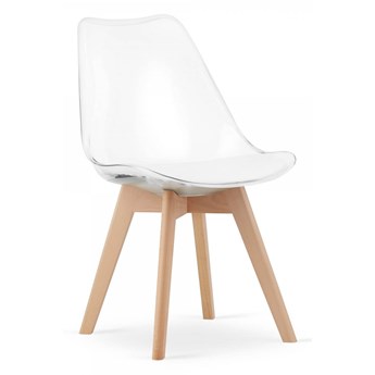 Krzesło transparentne 53E-7 biała poduszka, nogi drewniane