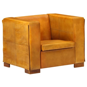 Żółty fotel tapicerowany naturalną skórą - Madin