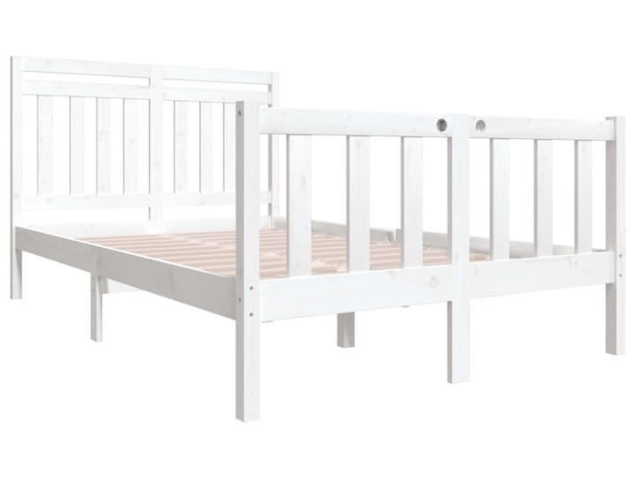 vidaXL Rama łóżka, biała, lite drewno, 140x190 cm Łóżko drewniane Styl Rustykalny Kolor Biały