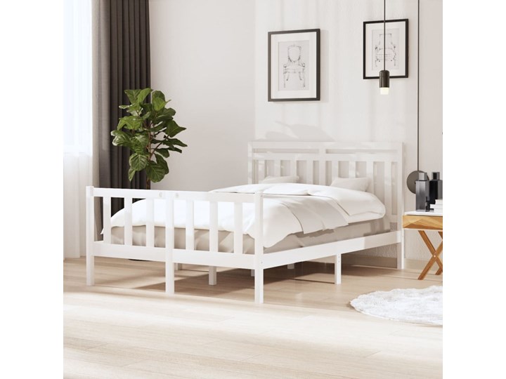 vidaXL Rama łóżka, biała, lite drewno, 140x190 cm Styl Rustykalny Łóżko drewniane Kolor Biały