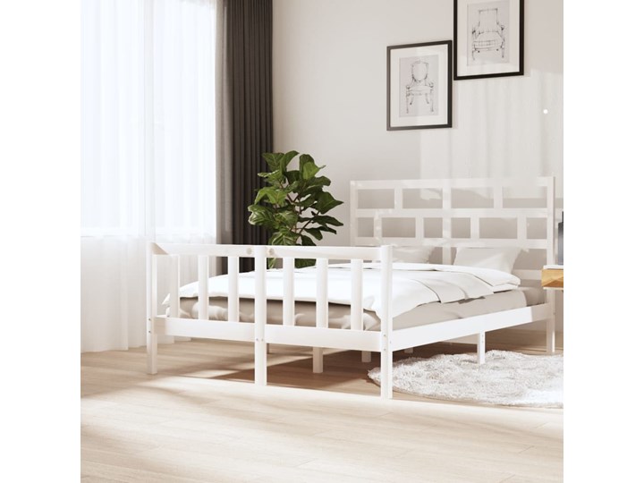vidaXL Rama łóżka, biała, lite drewno sosnowe, 160 x 200 cm Łóżko drewniane Styl Nowoczesny Rozmiar materaca 160x200 cm