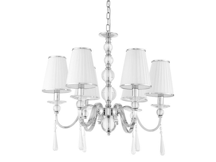 KLASYCZNY ŻYRANDOL KRYSZTAŁOWY BIAŁY FEDERRICA W6 LUMINA DECO Tkanina Lampa z kryształkami Chrom Lampa z abażurem Kategoria Lampy wiszące Lampa z kloszem Szkło Metal Styl Nowoczesny