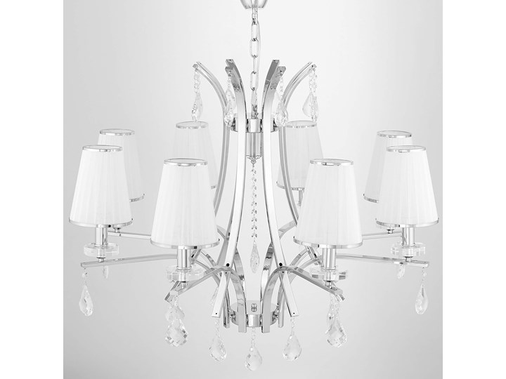 KLASYCZNY ŻYRANDOL KRYSZTAŁOWY BIAŁY GLAMOUR W8 LUMINA DECO Lampa z kloszem Chrom Lampa z kryształkami Metal Tkanina Lampa z abażurem Pomieszczenie Sypialnia Pomieszczenie Salon