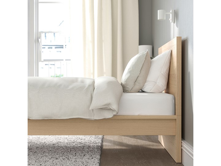 IKEA MALM Rama łóżka, wysoka, Okleina dębowa bejcowana na biało, 90x200 cm Drewno Tworzywo sztuczne Kolor Biały