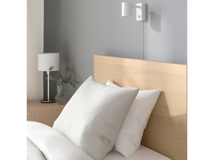 IKEA MALM Rama łóżka, wysoka, Okleina dębowa bejcowana na biało, 90x200 cm Drewno Tworzywo sztuczne Kolor Biały