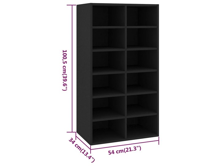 vidaXL Półka na buty, czarna, 54x34x100 cm Płyta laminowana Głębokość 34 cm Płyta MDF Szerokość 54 cm Płyta meblowa Typ Stojące