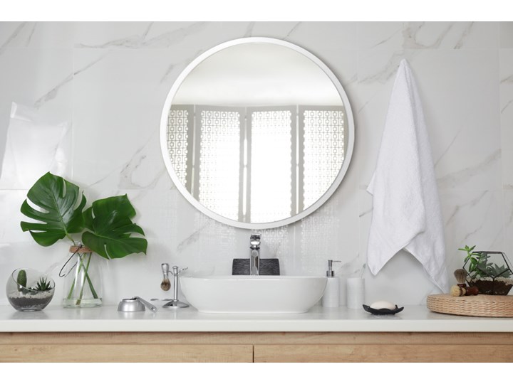Lustro łazienkowe okrągłe biała ramka fi 70 cm Kwadratowe Ścienne Lustro z ramą Kolor Biały