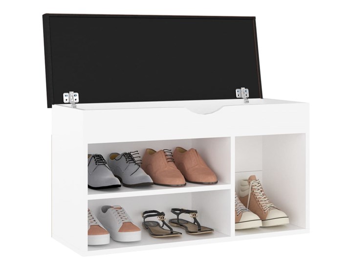 vidaXL Ławka na buty z poduszką, biała, 80x30x47 cm, płyta wiórowa Głębokość 30 cm Tworzywo sztuczne Płyta MDF Szerokość 80 cm Płyta laminowana Płyta meblowa Pomieszczenie Przedpokój