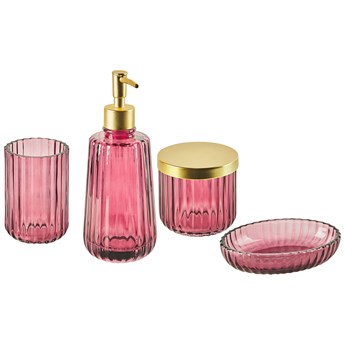 Beliani 4 częściowy zestaw akcesoriów łazienkowych różowy szklany glamour dozownik mydła mydelniczka kubek na szczotki