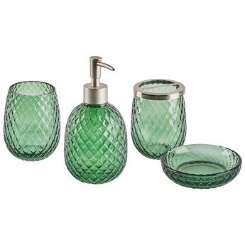 Beliani 4 częściowy zestaw akcesoriów łazienkowych zielony szklany glamour dozownik mydła mydelniczka kubek na szczotki