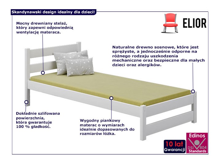 Białe nowoczesne łóżko młodzieżowe - Olda 3X 200x90 cm Płyta MDF Tradycyjne Drewno Kolor Biały