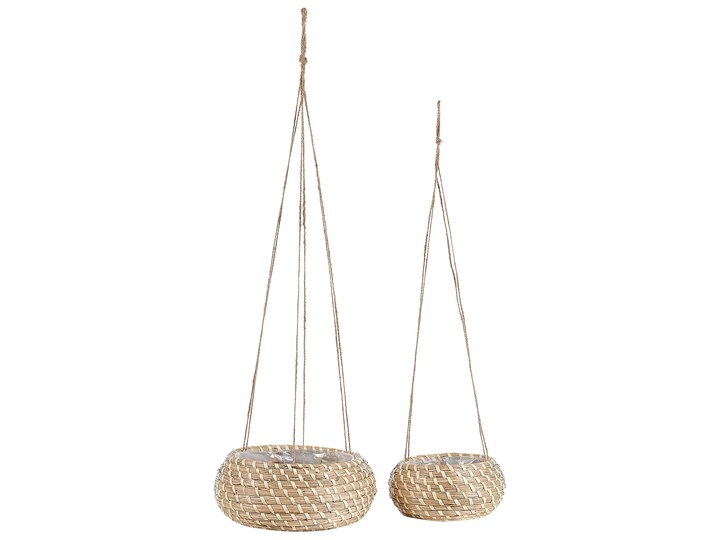 Beliani Zestaw 2 doniczek wiszących naturalny z trawy morskiej 27 x 86/ 22 x 69 cm ręcznie plecione akcesorium osłonki styl boho Doniczka wisząca Kształt doniczki Okrągły