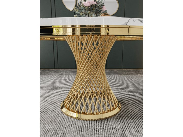 Stół okrągły biało złoty / marmur syntetyk / FI 130 cm Armanii Wysokość 75 cm Kategoria Stoły kuchenne Stal Pomieszczenie Stoły do salonu