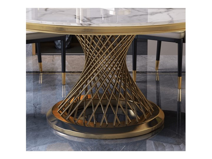 Stół okrągły biało złoty / marmur syntetyk / FI 150 cm Armanii Wysokość 75 cm Stal Styl Glamour Kolor Biały