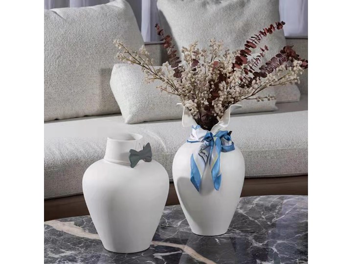 Wazon Ceramiczny Biały Dekoracyjny Paris z Ozdobnym Kołnierzem - 42cm Ceramika Kategoria Wazony