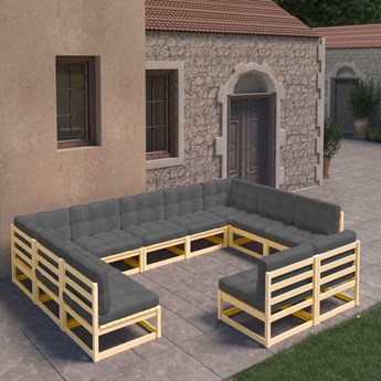 vidaXL 11-cz. zestaw wypoczynkowy do ogrodu, z poduszkami, lita sosna