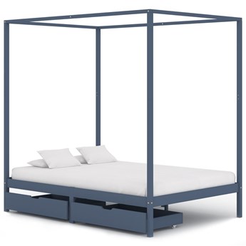 vidaXL Rama łóżka z baldachimem, 2 szuflady, szara, sosna, 140x200 cm