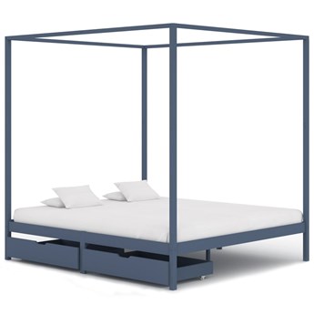 vidaXL Rama łóżka z baldachimem, 2 szuflady, szara, sosna, 160x200 cm