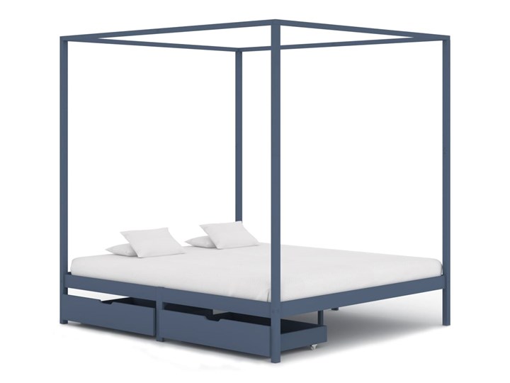 vidaXL Rama łóżka z baldachimem, 2 szuflady, szara, sosna, 180x200 cm