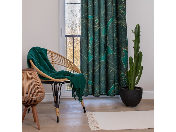 Zasłona GALLO welwetowa w zielone liście 140x250 cm - Homla Poliester Typ Zasłony gotowe Wzór Gładkie