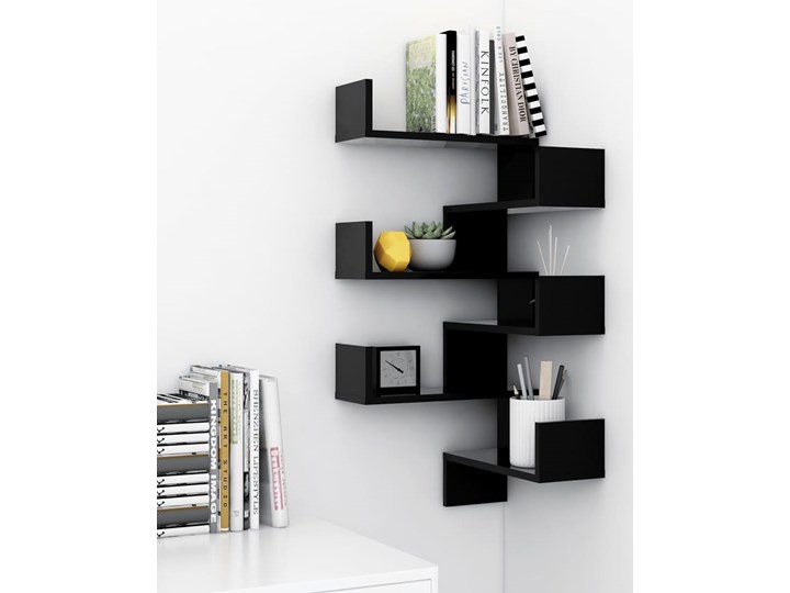 vidaXL Półki ścienne narożne, 2 szt., czarne, 40x40x50 cm, płyta Płyta meblowa Szerokość 40 cm Płyta laminowana Płyta MDF Zestaw Płyta wiórowa Głębokość 40 cm Narożna Wisząca Pomieszczenie do sypialni