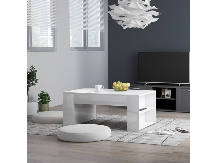 vidaXL Stolik kawowy, wysoki połysk, biały, 100x60x42cm, płyta wiórowa Kształt blatu Prostokątne Długość 100 cm Wysokość 42 cm Szerokość 60 cm Kategoria Stoliki i ławy