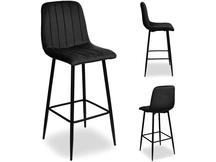 Krzesło barowe Toronto czarne Velvet Model Krzesła pikowane Szerokość 43 cm Wysokość 110 cm Skóra Metal Tkanina Głębokość 50 cm Rodzaj(n) Krzesła