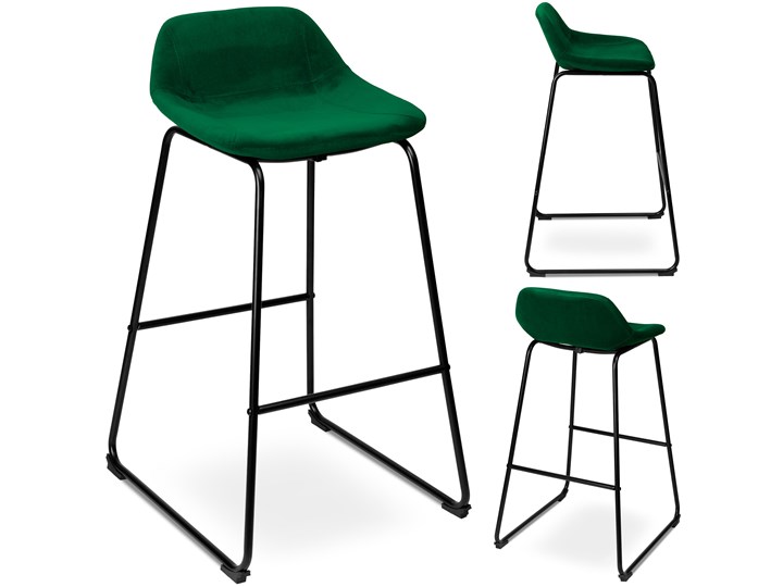 Krzesło barowe hoker Sligo ciemnozielone Velvet 2 sztuki Wysokość 91 cm Tkanina Wysokość 30 cm Metal Tworzywo sztuczne Kolor Zielony
