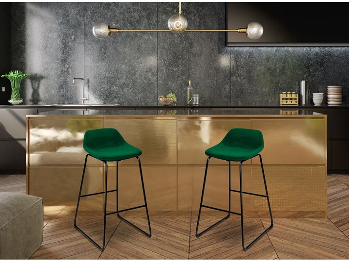 Krzesło barowe hoker Sligo ciemnozielone Velvet 2 sztuki Tkanina Wysokość 91 cm Pomieszczenie Kuchnia Metal Wysokość 30 cm Tworzywo sztuczne Kolor Zielony