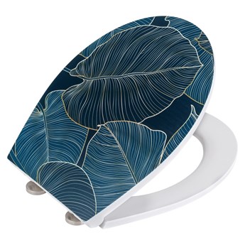 Niebieska wolnoopadająca deska sedesowa Wenko Big Leaves, 38x45 cm