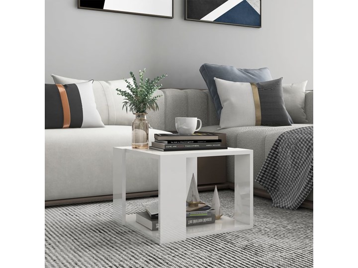 vidaXL Stolik kawowy, biały z połyskiem, 40x40x30 cm Długość 40 cm Szerokość 40 cm Kategoria Stoliki i ławy Styl Nowoczesny