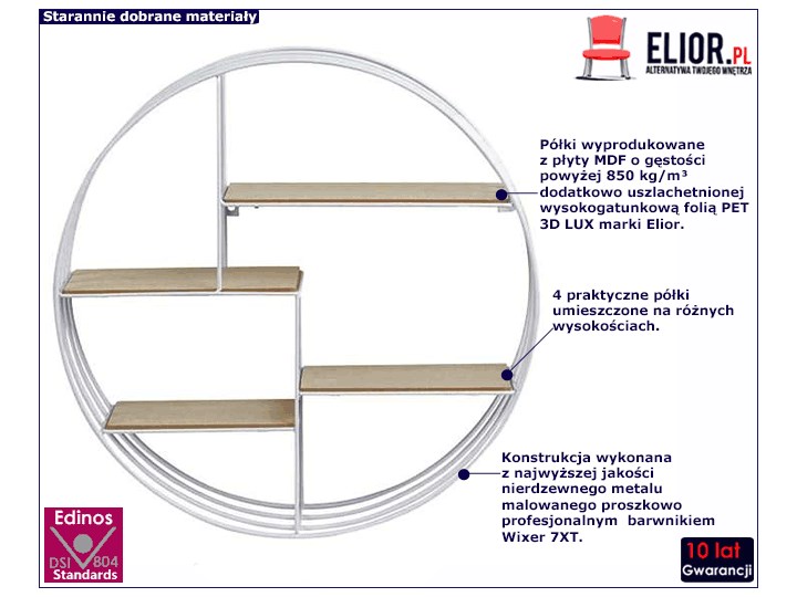 Biała półka wisząca do salonu i sypialni - Keberk Na książki Wysokość 45 cm Drewno Głębokość 10 cm Styl Industrialny Płyta MDF Szerokość 45 cm Na zdjęcia Płyta meblowa Płyta laminowana Metal Pomieszczenie do sypialni