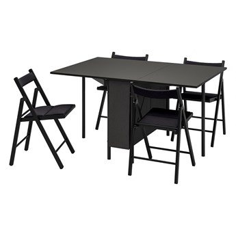 IKEA KALLHÄLL / TERJE Stół i 4 krzesła, czarny ciemnoszary/Knisa ciemnoszary, 33/89/145x98 cm