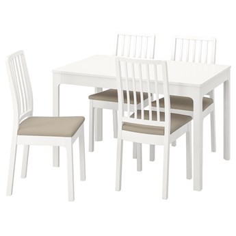 IKEA EKEDALEN / EKEDALEN Stół i 4 krzesła, biały/Hakebo beżowy, 120/180 cm