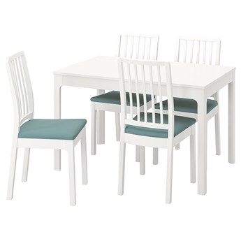 IKEA EKEDALEN / EKEDALEN Stół i 4 krzesła, biały/Hakebo jasnoturkusowy, 120/180 cm