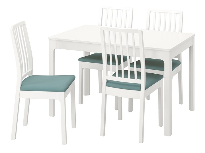 IKEA EKEDALEN / EKEDALEN Stół i 4 krzesła, biały/Hakebo jasnoturkusowy, 120/180 cm