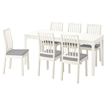 IKEA EKEDALEN / EKEDALEN Stół i 6 krzeseł, biały biały/Orrsta jasnoszary, 120/180 cm