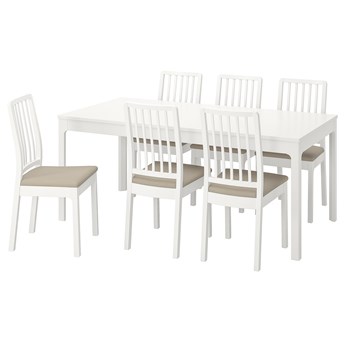 IKEA EKEDALEN / EKEDALEN Stół i 6 krzeseł, biały/Hakebo beżowy, 180/240 cm