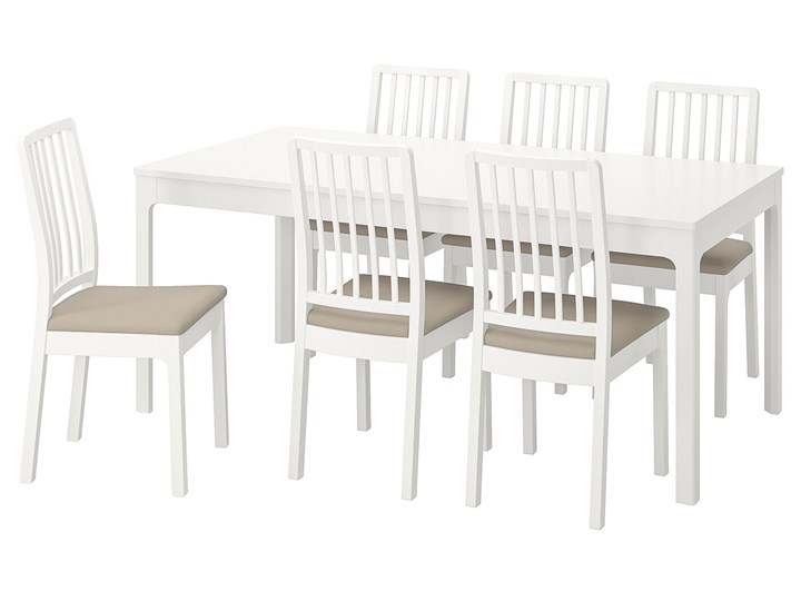 IKEA EKEDALEN / EKEDALEN Stół i 6 krzeseł, biały/Hakebo beżowy, 180/240 cm Pomieszczenie Jadalnia