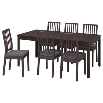 IKEA EKEDALEN / EKEDALEN Stół i 6 krzeseł, ciemnobrązowy/Hakebo ciemnoszary, 180/240 cm