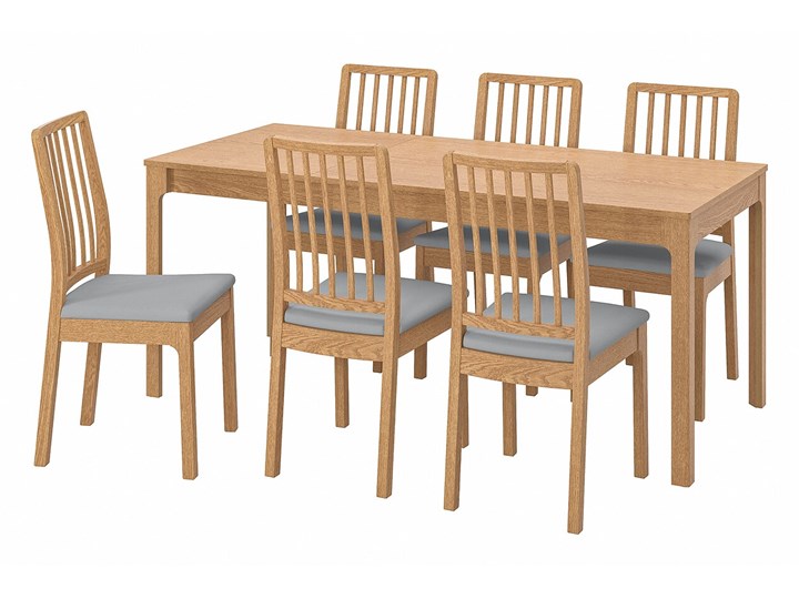 IKEA EKEDALEN / EKEDALEN Stół i 6 krzeseł, dąb imit. dębu/Orrsta jasnoszary, 180/240 cm Kategoria Stoły z krzesłami Kolor Beżowy