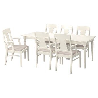IKEA INGATORP / INGATORP Stół i 6 krzeseł, biały biały/Nordvalla beżowy, 155/215 cm