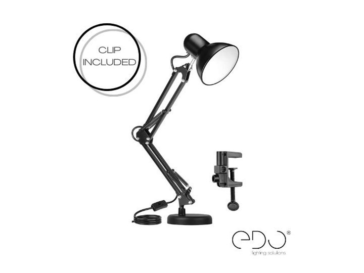 Lampka biurkowa kreślarska PIXI Black E27 zestaw czarny podstawa i klips EDO777535 Styl Tradycyjny Stal Tworzywo sztuczne Wysokość 68 cm Lampa z klipsem Lampa biurkowa Lampa z kloszem Metal Kategoria Lampy stołowe