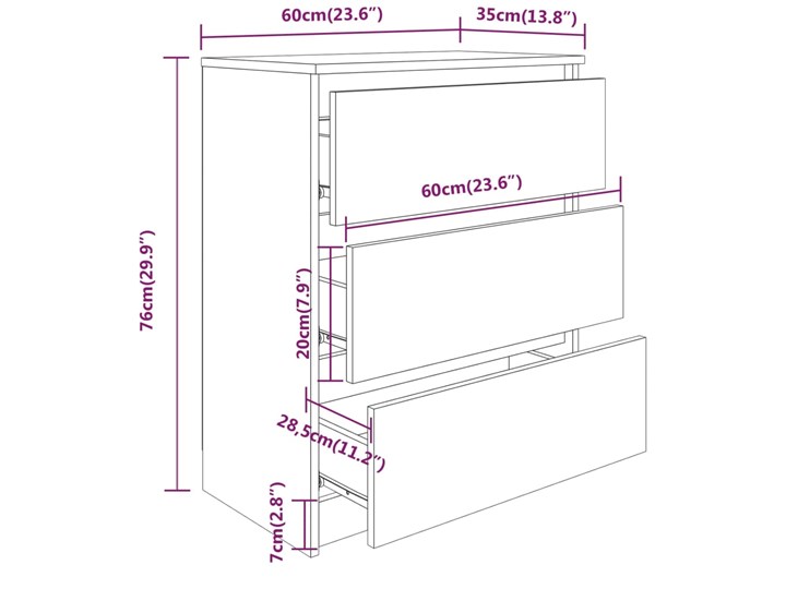 vidaXL Szafka, szarość betonu, 60x35x76 cm, materiał drewnopochodny Szerokość 60 cm Głębokość 35 cm Płyta MDF Z szufladami Pomieszczenie Pokój nastolatka Pomieszczenie Garderoba