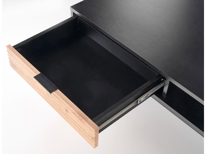 Prostokątny stolik kawowy z szufladą - Erico 7X Drewno Zestaw stolików Szerokość 60 cm Płyta MDF Stal Ława Kolor Czarny Wysokość 46 cm Długość 110 cm Kategoria Stoliki i ławy