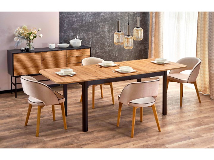 Rozkładany stół w stylu skandynawskim - Dibella Wysokość 78 cm Płyta MDF Drewno Płyta laminowana Średnica