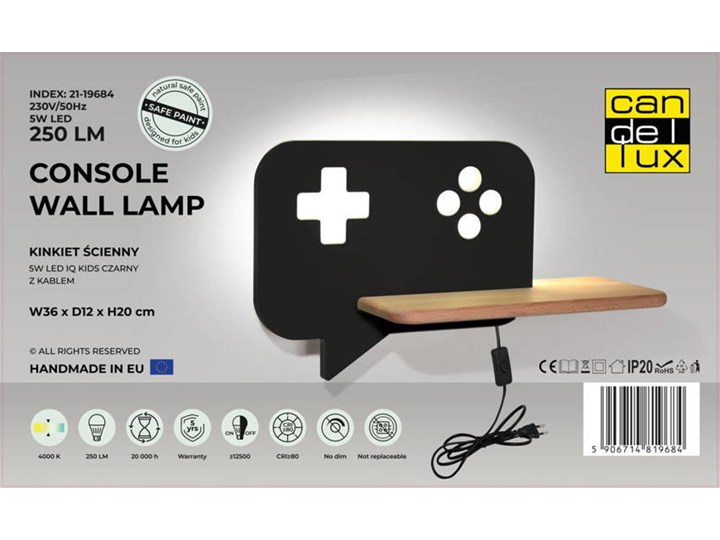 Lampa kinkiet półeczka 5W LED Console Kids czarny z przewodem Candellux 21-19684 Typ Lampa LED